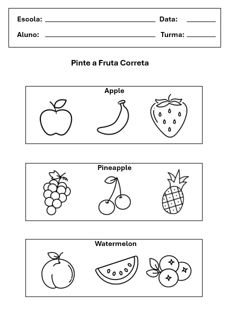 atividades de inglês sobre frutas 1 ano