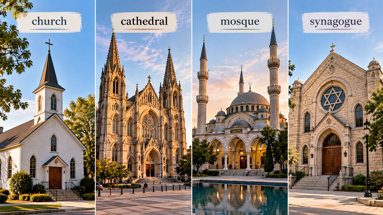 Diferentes lugares religiosos e seus nomes em inglês