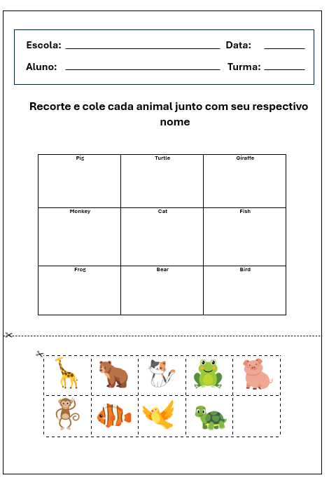 atividades sobre os animais em inglês