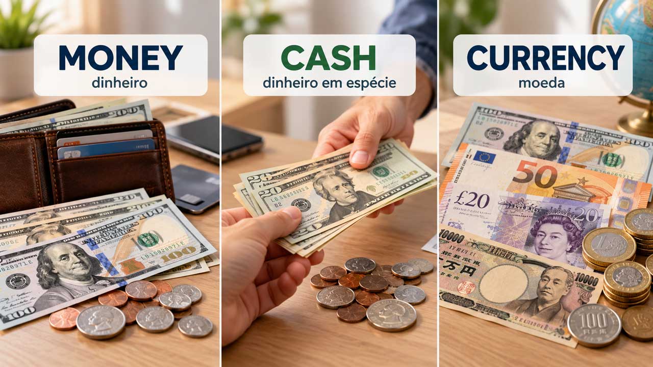 Diferença entre money, cash e currency em inglês